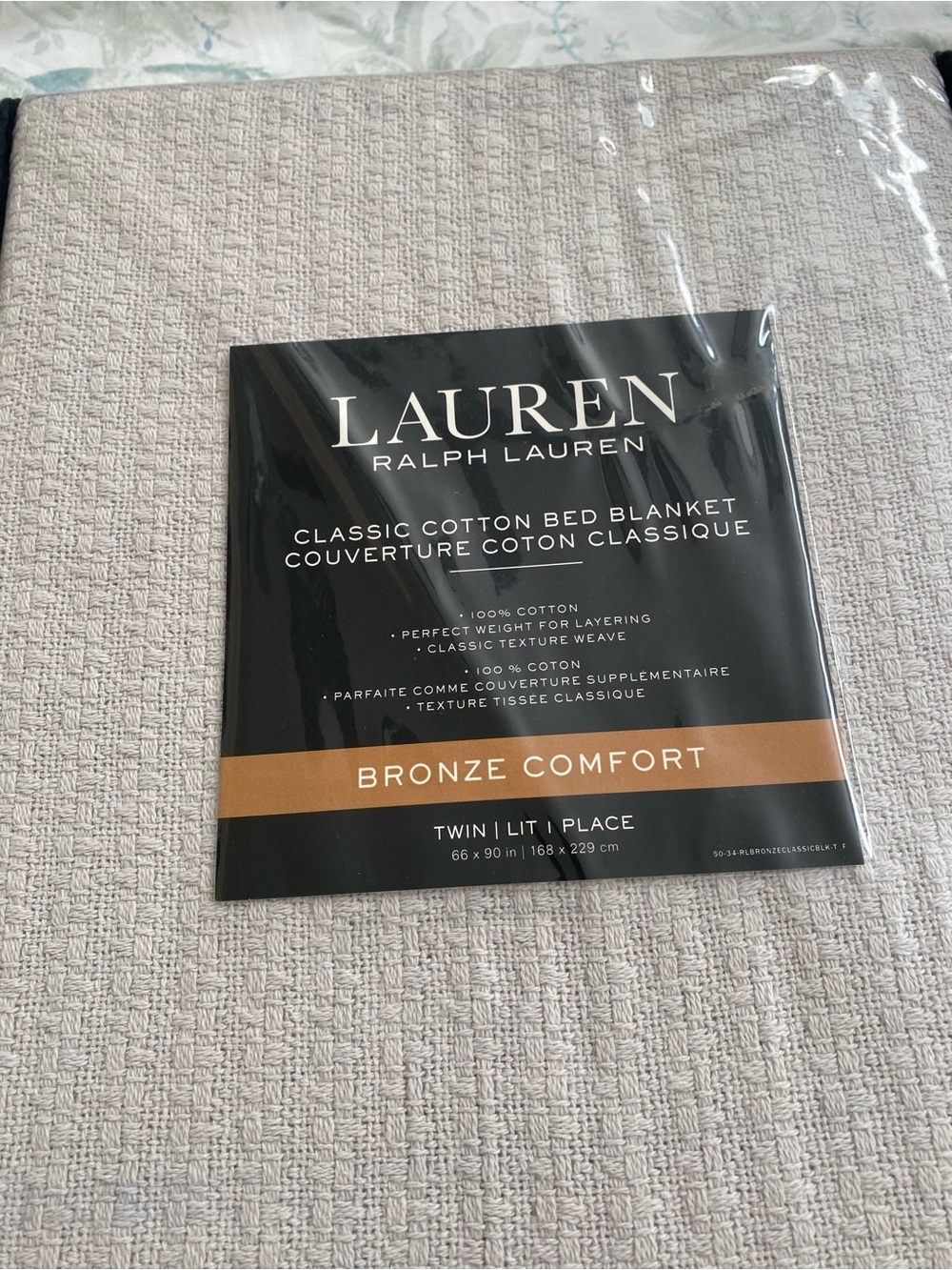 Lauren Ralph Lauren Classic Cotton Blanket Bronze comfort Twin 66x90 Light Grey